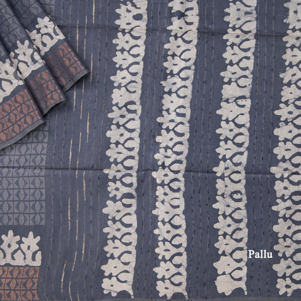 Semi Linen Grey Printed Saree 03