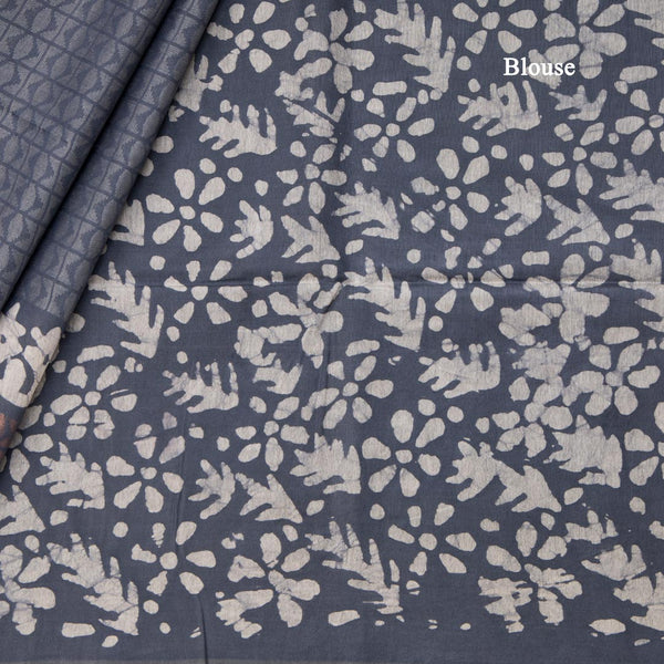 Semi Linen Grey Printed Saree 03 - Kumaran Silks