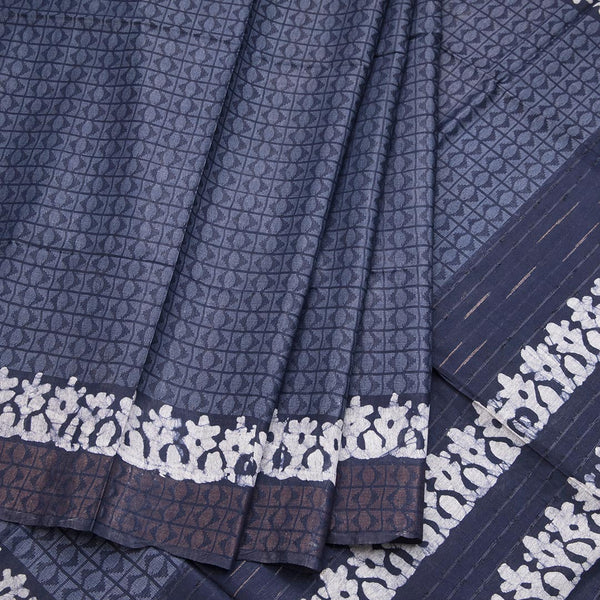 Semi Linen Navy Blue Printed Saree 04