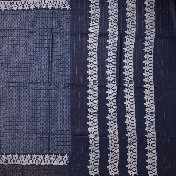 Semi Linen Navy Blue Printed Saree 04