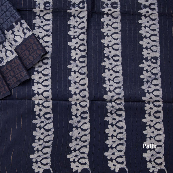 Semi Linen Navy Blue Printed Saree 04
