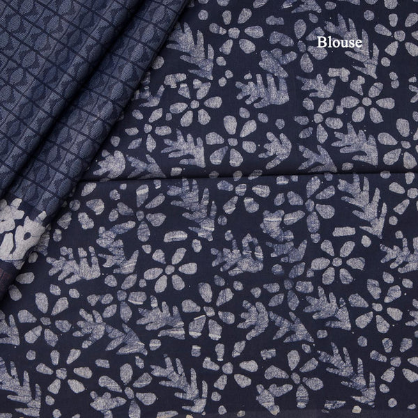 Semi Linen Navy Blue Printed Saree 04