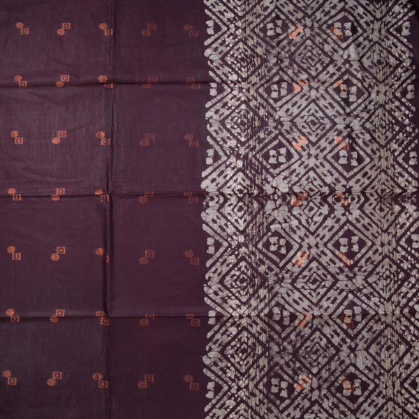 Semi Linen Wine Printed With Zari Worked Saree