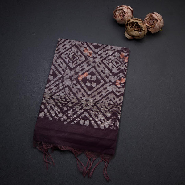 Semi Linen Wine Printed With Zari Worked Saree