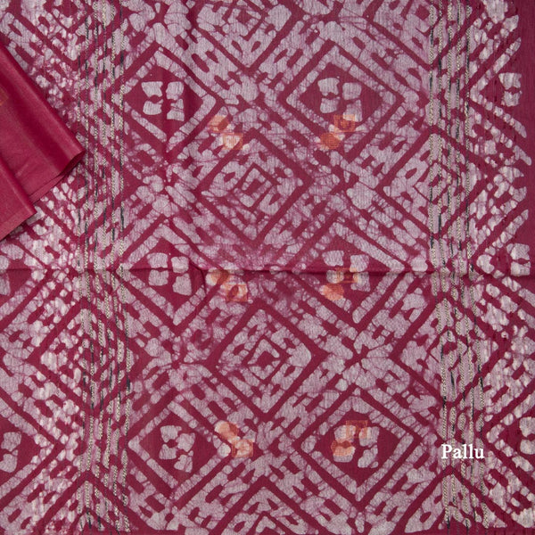 Semi Linen Dark Pink Printed With Zari Worked Saree