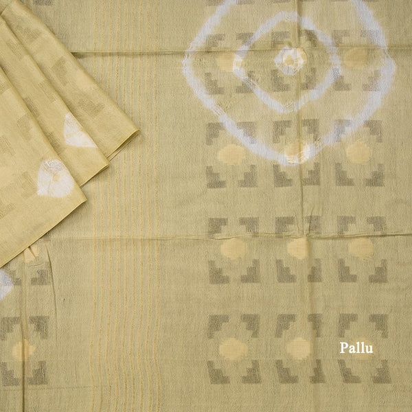 Semi Linen Light Olive Green Printed Saree