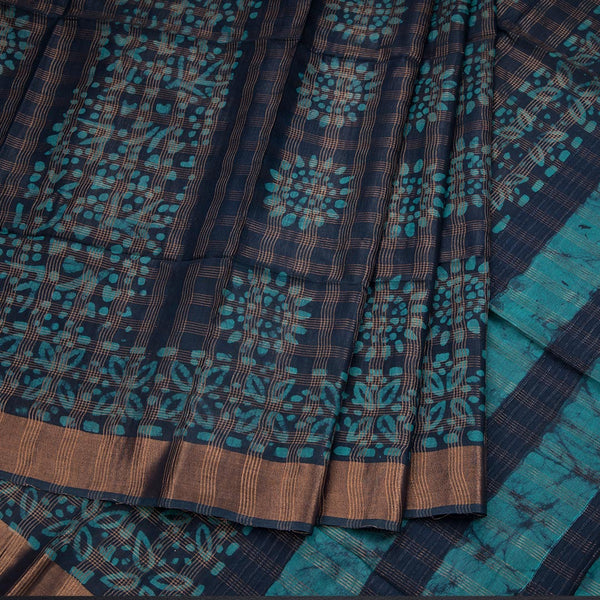 Semi Linen Navy Blue Printed Saree 05