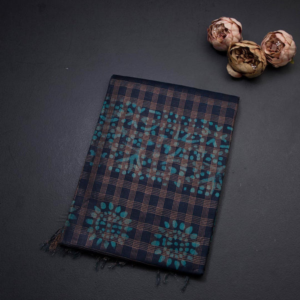 Semi Linen Navy Blue Printed Saree 05