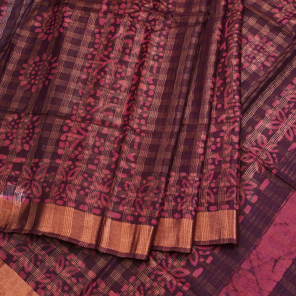 Semi Linen Dark Brown Printed Saree 03