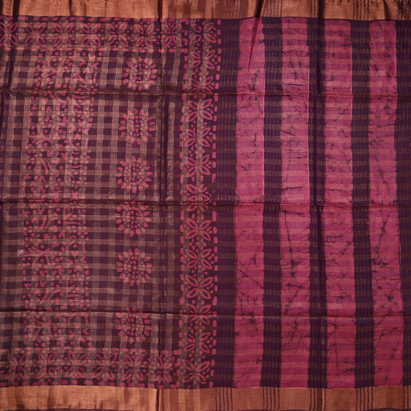 Semi Linen Dark Brown Printed Saree 03