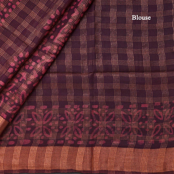 Semi Linen Dark Brown Printed Saree 03
