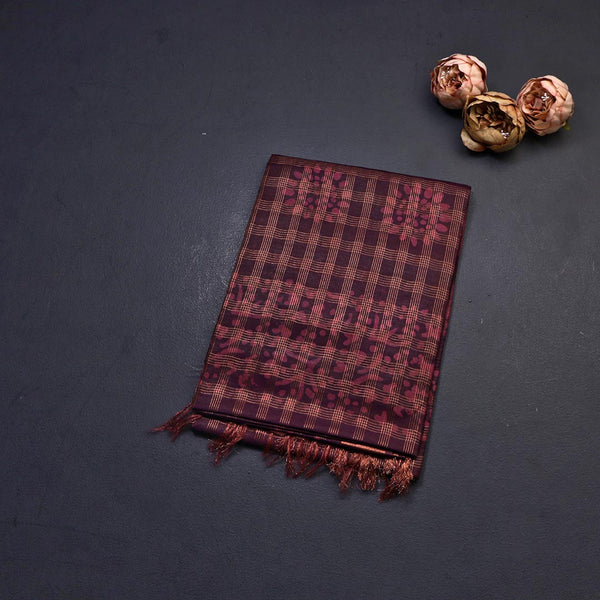 Semi Linen Dark Brown Printed Saree 03