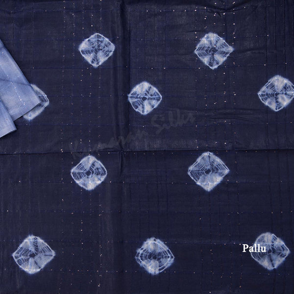 Semi Linen Dark Blue Printed Saree 04