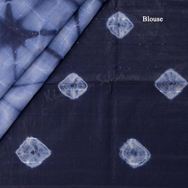 Semi Linen Dark Blue Printed Saree 04