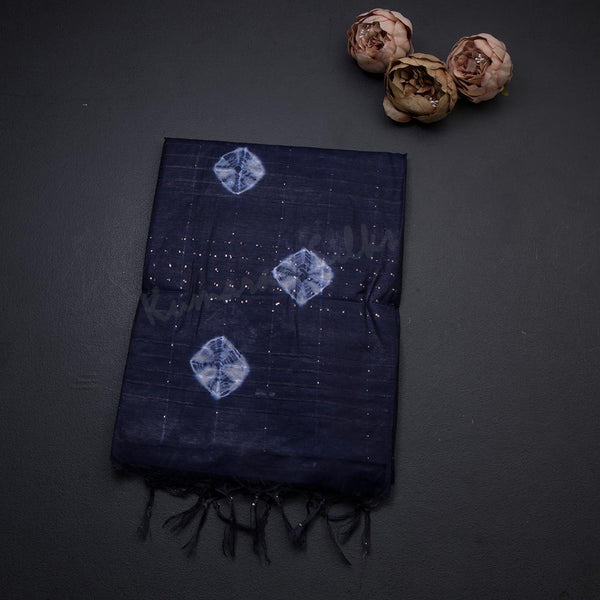 Semi Linen Dark Blue Printed Saree 04