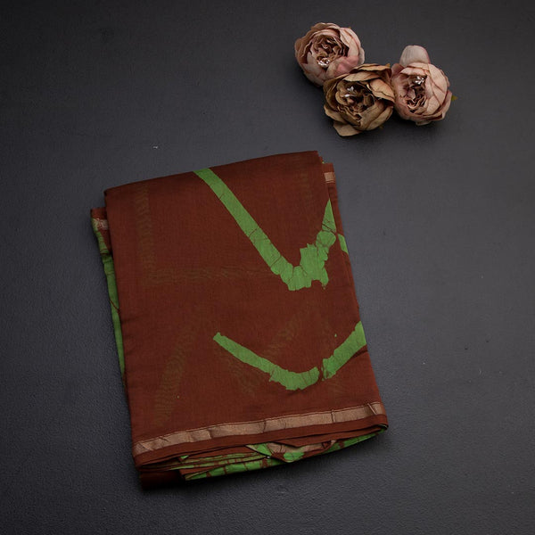 Mul Mul Cotton Cinnamon Brown Printed Saree 02