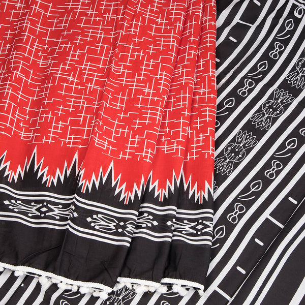 Mul Mul Cotton Red Printed Saree 06