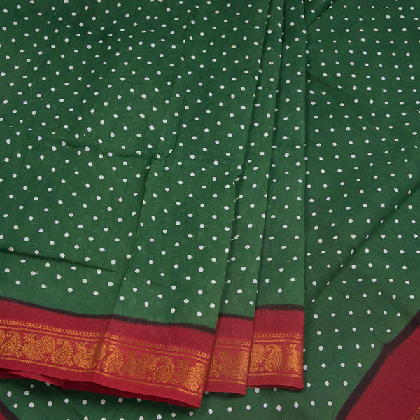 Sungudi Cotton Dark Green Printed Saree Without Blouse 06