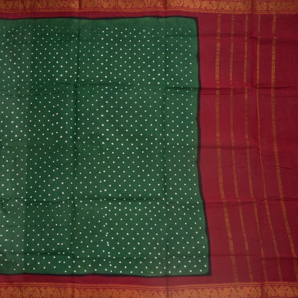 Sungudi Cotton Dark Green Printed Saree Without Blouse 06