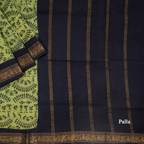 Sungudi Cotton Light Green Printed Saree Without Blouse 02