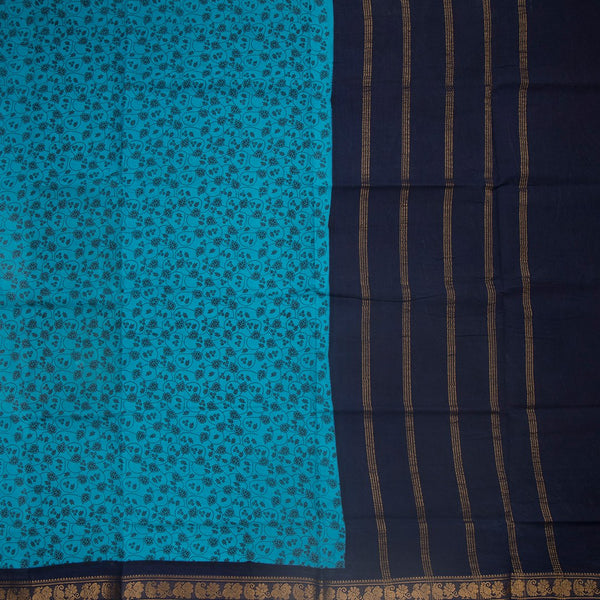 Sungudi Cotton Blue Printed Saree Without Blouse 05