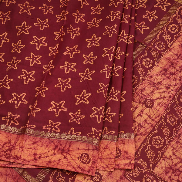 Sungudi Cotton Maroon Printed Saree Without Blouse 06