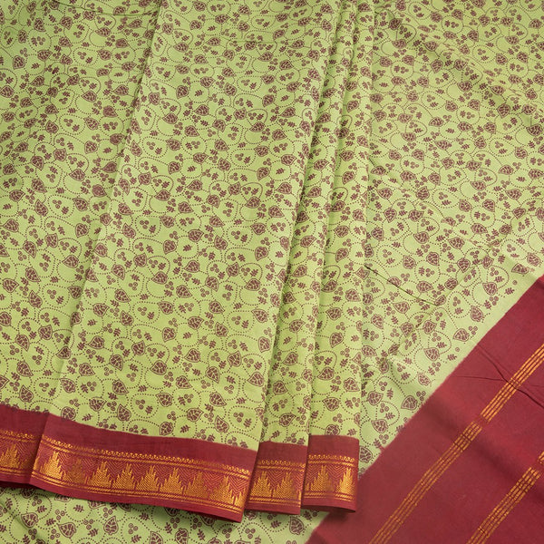Sungudi Cotton Light Green Printed Saree Without Blouse 03