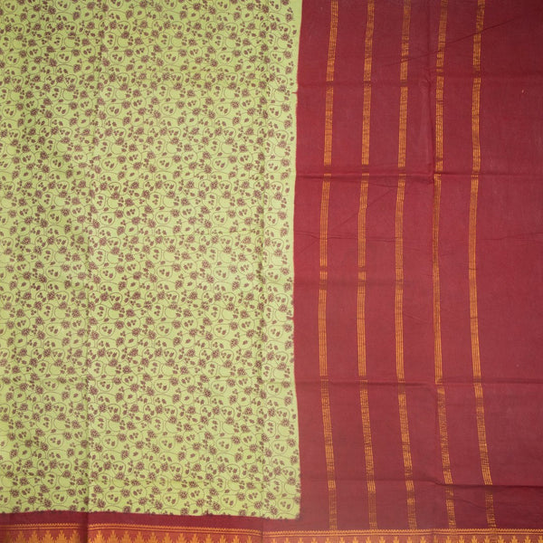 Sungudi Cotton Light Green Printed Saree Without Blouse 03