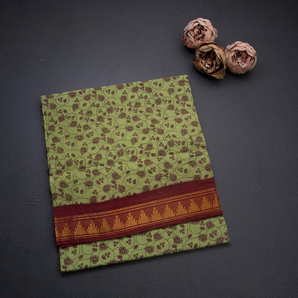 Sungudi Cotton Light Green Printed Saree Without Blouse 03