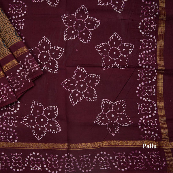Sungudi Cotton Brown Printed Saree Without Blouse 03