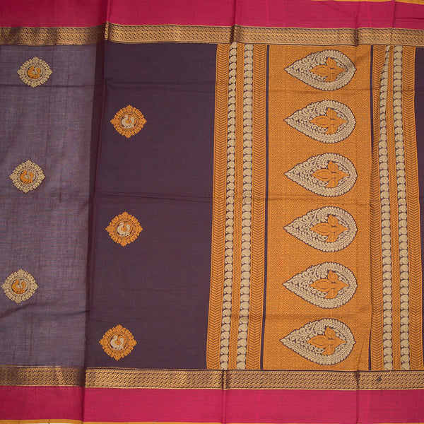 Negamam Cotton Dark Brown Thread Embossed Saree