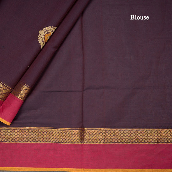 Negamam Cotton Dark Brown Thread Embossed Saree