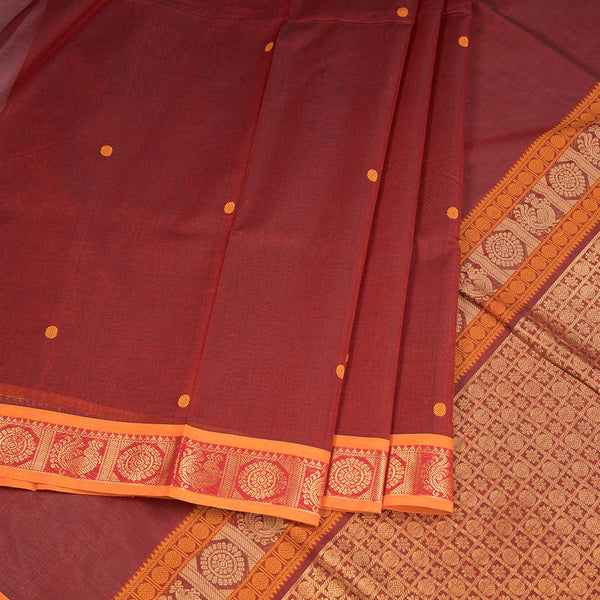 Negamam Cotton Maroon Thread Embossed Saree
