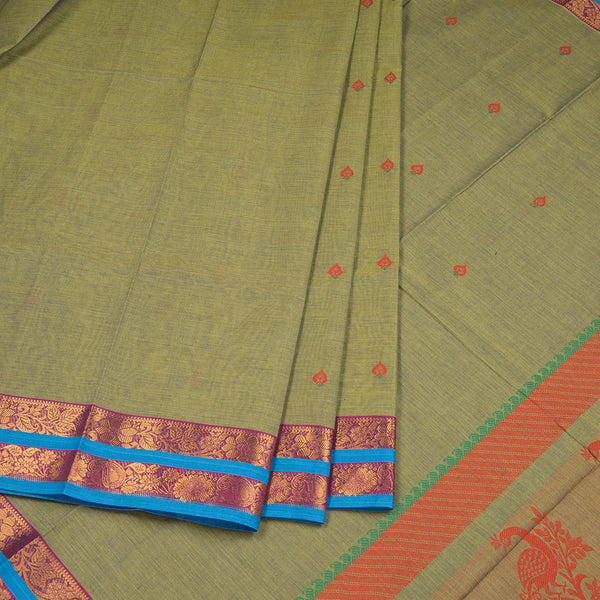 Negamam Cotton Light Green Thread Embossed Saree
