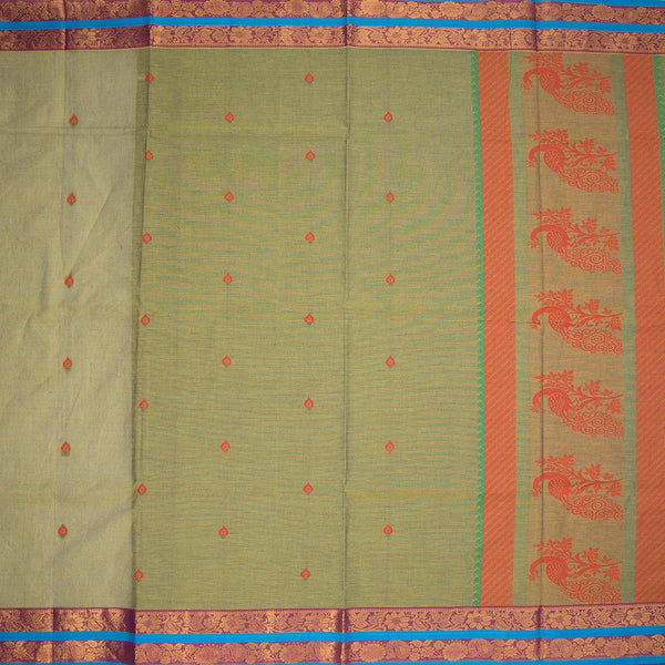 Negamam Cotton Light Green Thread Embossed Saree