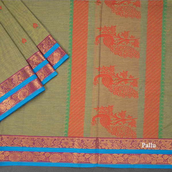 Negamam Cotton Light Green Thread Embossed Saree