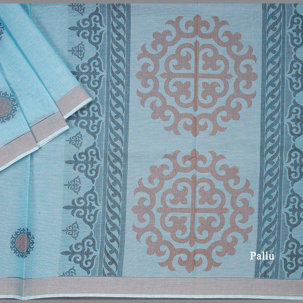 Negamam Cotton Light Blue Thread Embossed Saree