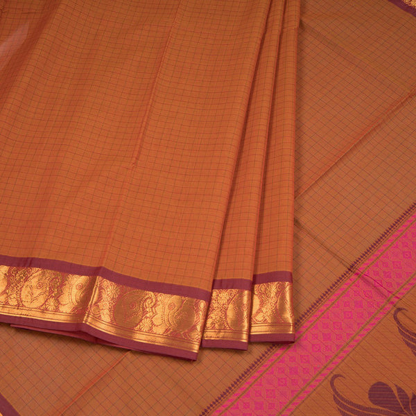 Negamam Cotton Rust Brown Checked Saree