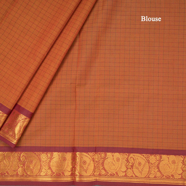 Negamam Cotton Rust Brown Checked Saree