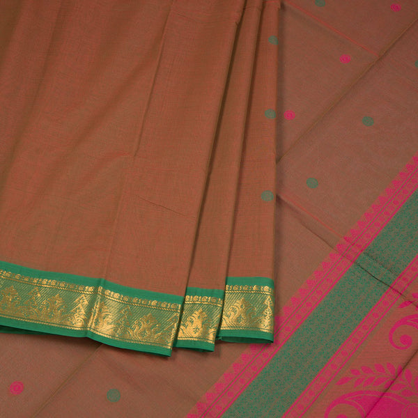Negamam Cotton Cinnamon Brown Thread Embossed Saree