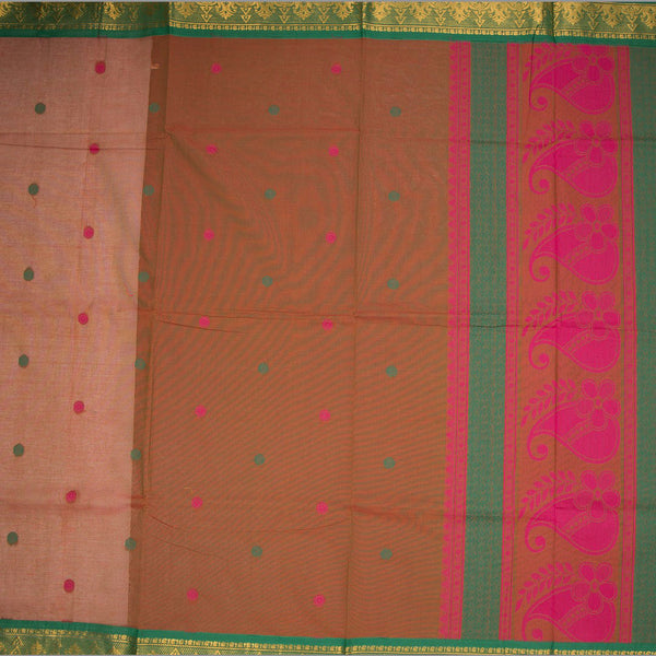 Negamam Cotton Cinnamon Brown Thread Embossed Saree