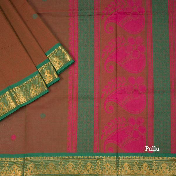 Negamam Cotton Cinnamon Brown Thread Embossed Saree