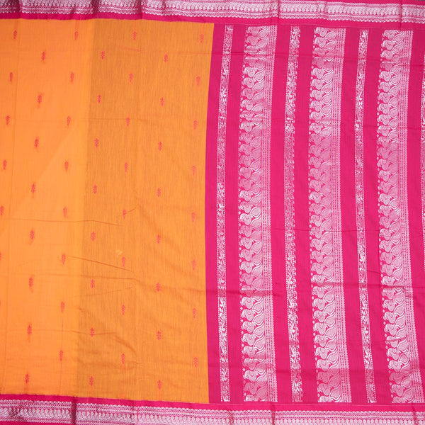 Kalyani Cotton Orange Saree With Thread Embossed Buttas And Zari Border
