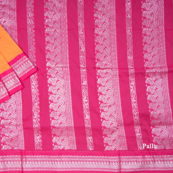 Kalyani Cotton Orange Saree With Thread Embossed Buttas And Zari Border