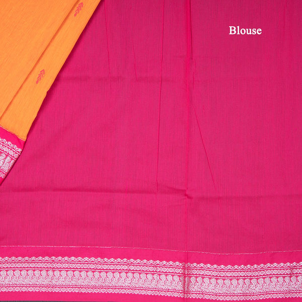 Kalyani Cotton Orange Saree With Thread Embossed Buttas And Zari Border