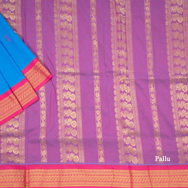 Kalyani Cotton Blue Saree With Thread Embossed Buttas And Zari Border