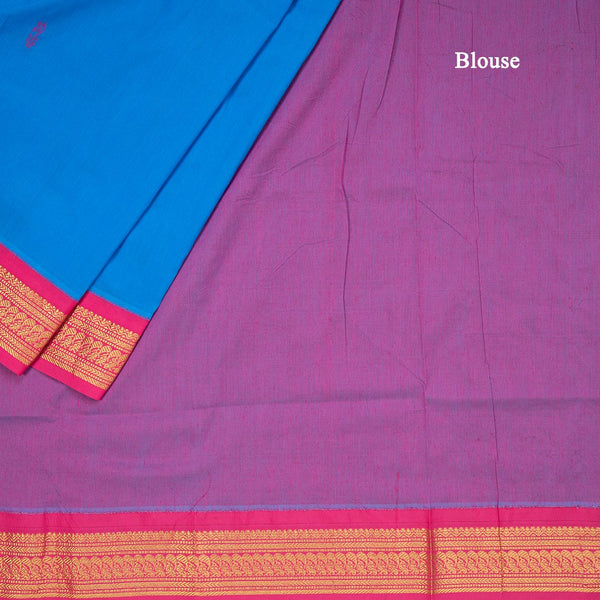 Kalyani Cotton Blue Saree With Thread Embossed Buttas And Zari Border