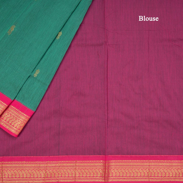 Kalyani Cotton Peacock Green Saree With Zari Buttas And The Border
