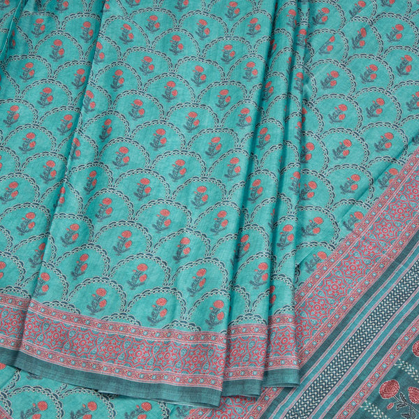 Crepe Light Peacock Blue Floral Printed Saree