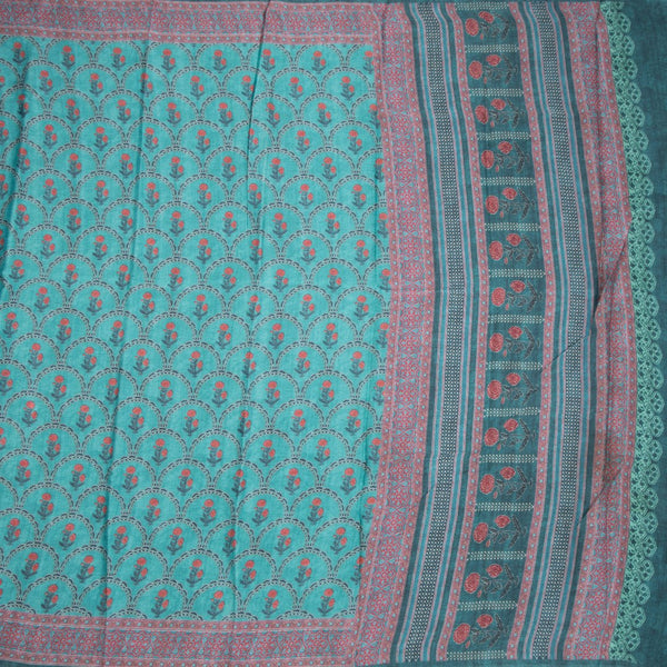 Crepe Light Peacock Blue Floral Printed Saree